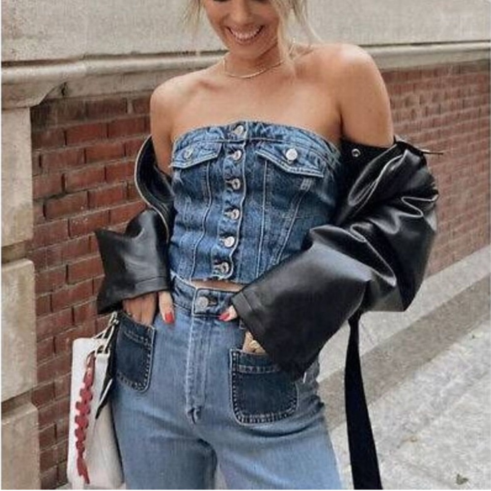 ZARA Corset Style Denim Top Size L - Picture 3 of 13